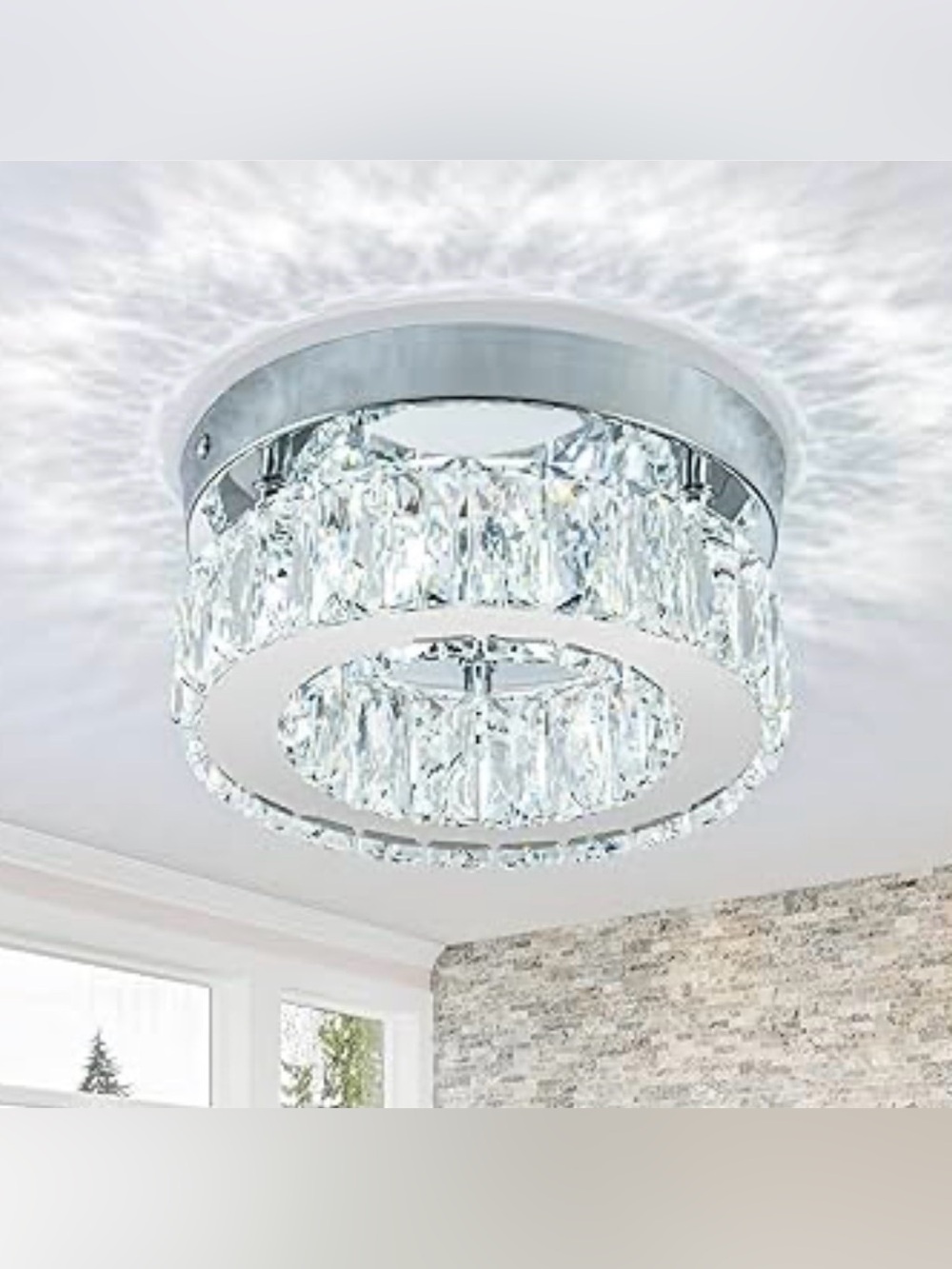 7.8” Crystal Ceiling Light Fixture, Mini Round Chandeliers 6500K Cool White